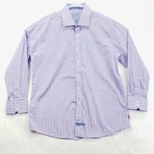 English Laundry Shirt Mens 17.5 Purple Blue Cotton Flip Cuffs Classic Button-Up